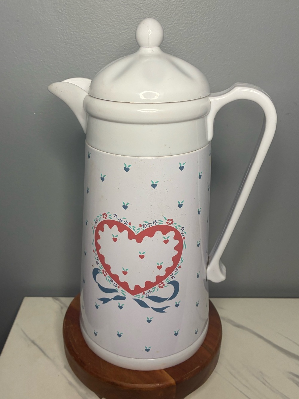 Vintage West Bend Thermal Server Coffee Carafe Heart Folk Art 1 Qt